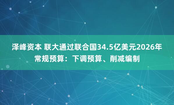 泽峰资本 联大通过联合国34.5亿美元2026年常规预算：下调预算、削减编制